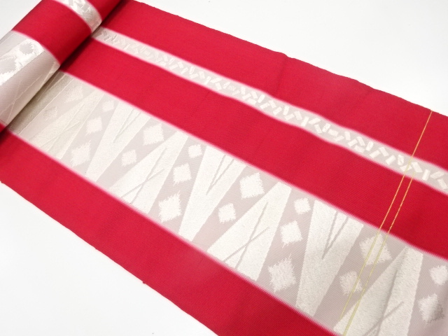 アンティーク　縞に箔散らし模様織り出し　八寸帯地反物